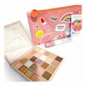 IPSY Makeup Set Peach Bag Palette Bubble T Cream Lip Gloss Glitter Fun K-Beauty